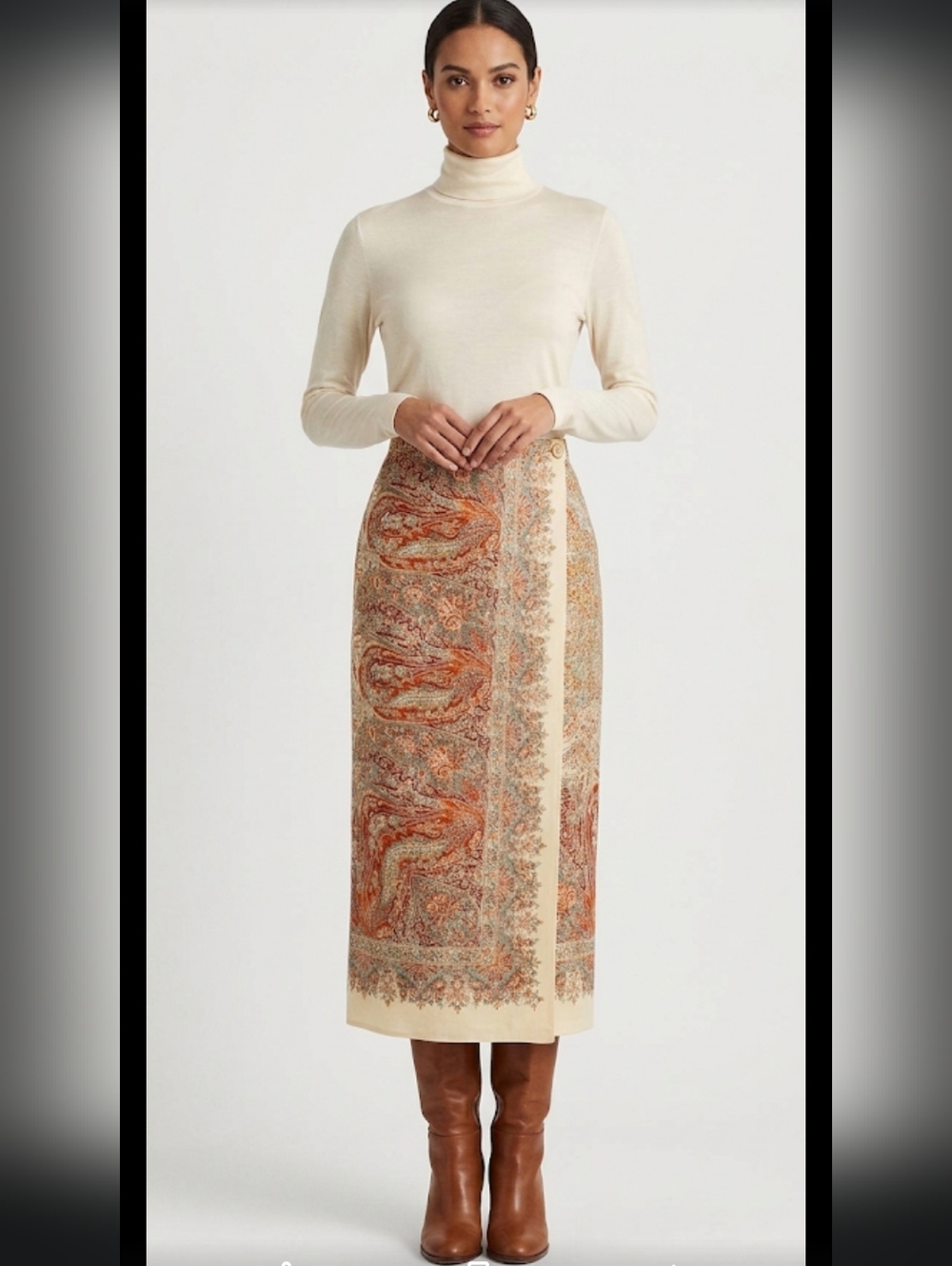 -Vintage Country Shop made in the USA earth tone true wrap lined midi skirt